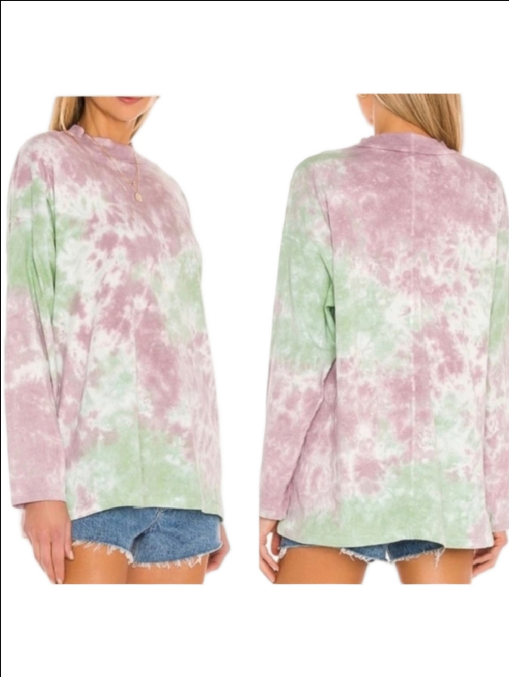 Free People We The Free Oversized Tie-Dye Long Sleeve Top in Purple & Green M